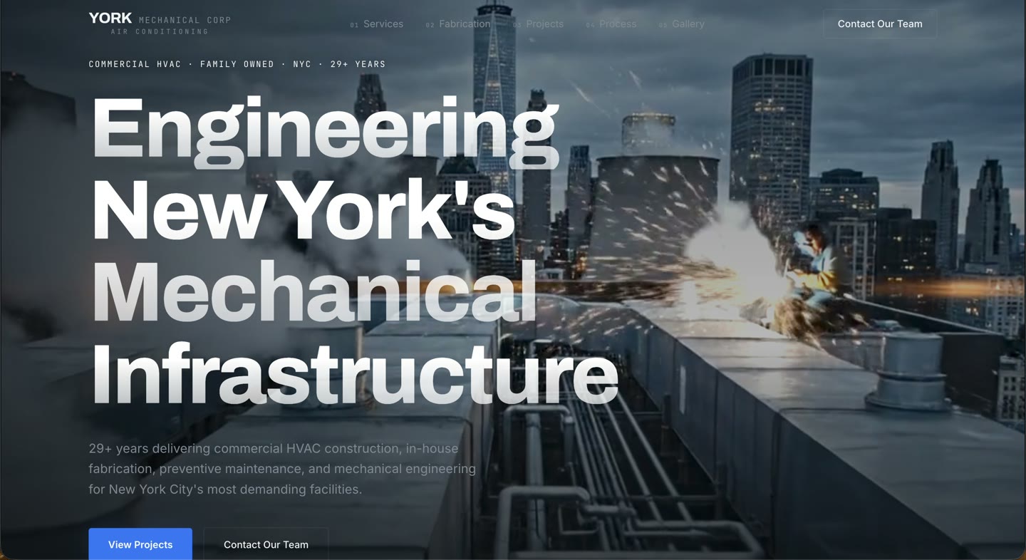 York Mechanical home page over the skyline
